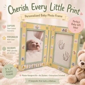 T.A.R. Designs Baby Personalized Handprint Photo Frame Kit 5x7 Yellow Green New